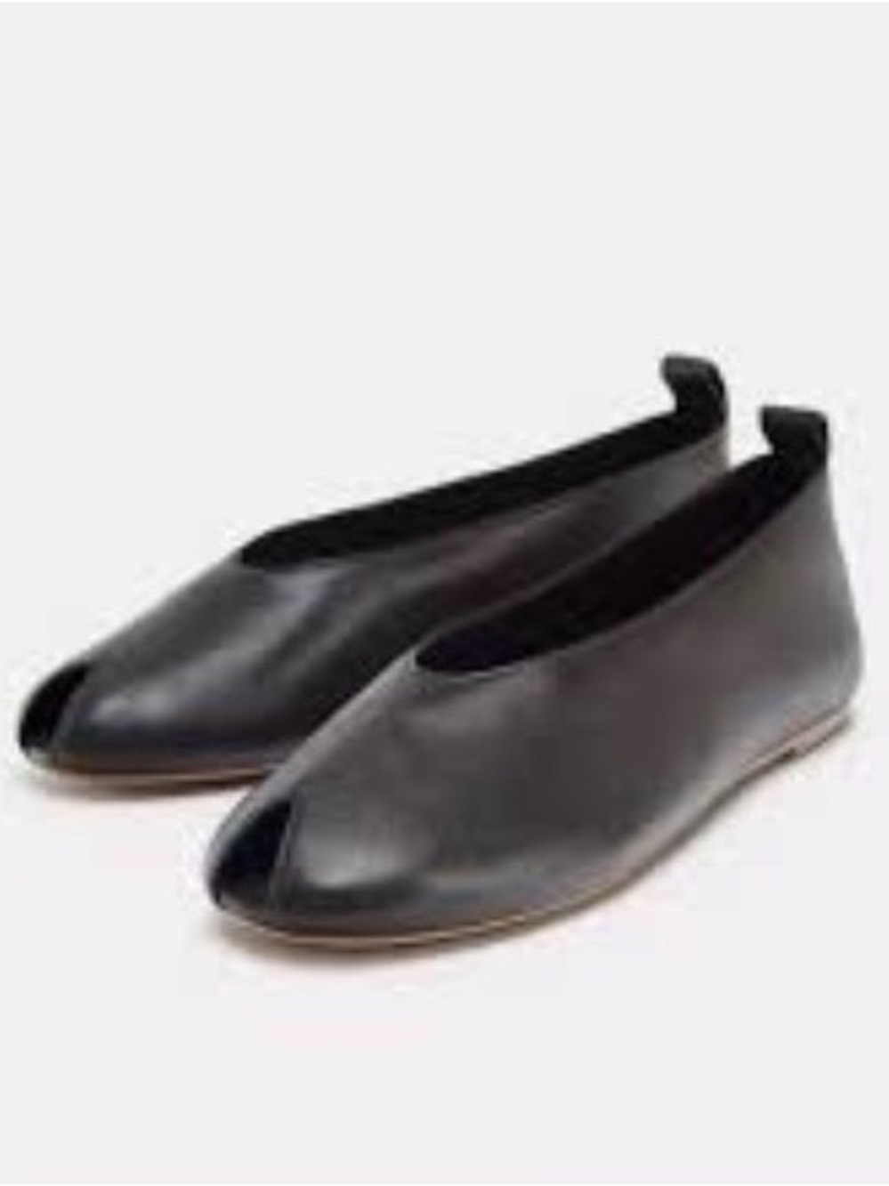 Zara Black Leather Split-Toe Ballet Flats